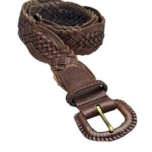 Anne Klein Western Patina Brown Genuine Leather Braided 1.5" Wide Belt Women XL